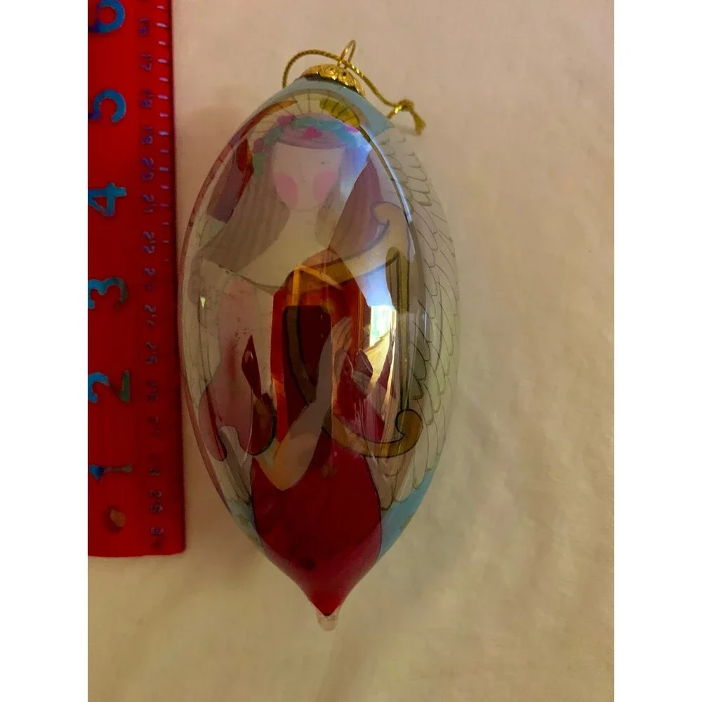 Li Bien Ornament Teardrop Reverse Painted Angel Playing Harp With Box